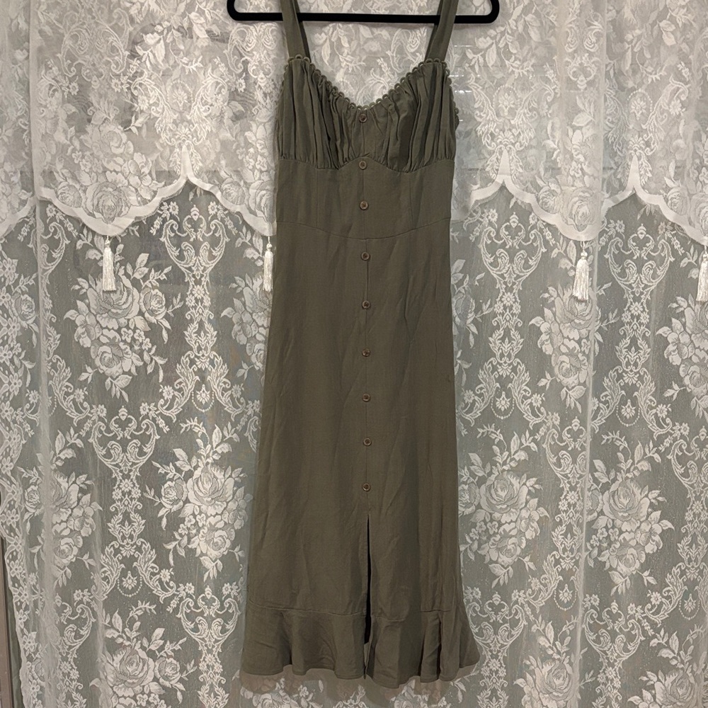 Olive Green Button-Down Dress